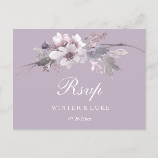 Carte postale moderne violet hiver mariage floral  (Devant)