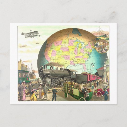 Carte Postale Modes de transport lithographie victorienne (Devant)