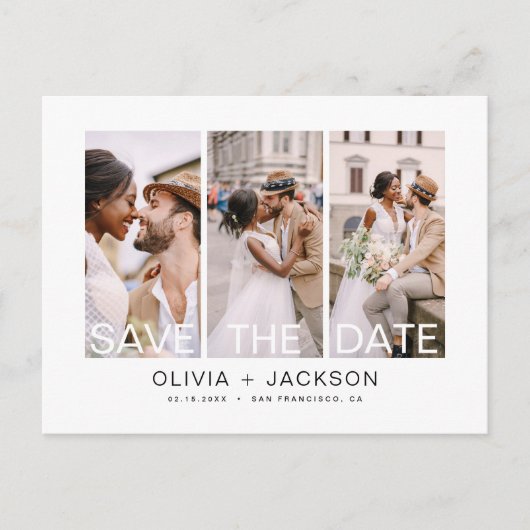 Carte Postale Modifiable Enregistrer la date 4 photo en blanc (Devant)