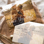 Carte Postale Modifiable Enregistrer la date Blanc photo manuscr<br><div class="desc">Mariage écrit à la main Enregistrer les cartes de dates qui ont une photo sur le devant et le dos. Les cartes Save the Date Fall, Automne, Hiver, Printemps ou Été contiennent une typographie manuscrite moderne lettrée cursive qui sont élégantes, simples et modernes à utiliser après que vous minimaliste simple...</div>