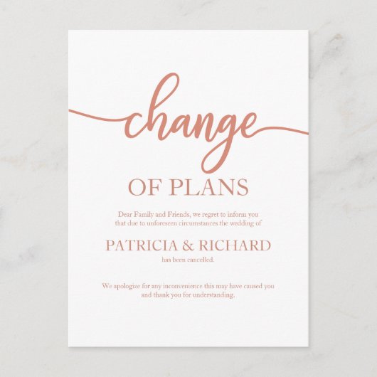 Carte Postale Modification Des Plans Reporté Mariage Rose Or (Devant)