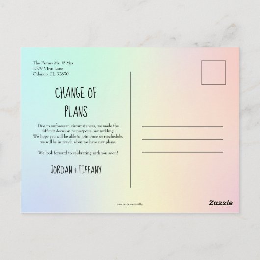 Carte Postale Modification des plans reportés ou annulés mariage (Dos)