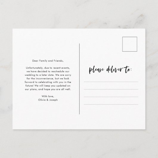 Carte Postale Modification des plans | Script Décontracté noir e (Dos)