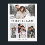 Carte Postale Modification des plans | Texte et photo d'une mach<br><div class="desc">Ces cartes de faire-part simples mais élégantes à grille multiphoto mariage changement de plans de cartes de texte de machine à écrire noir typographie qui dit "changement de plans" sur un arrière - plan blanc, avec la place pour quatre de vos photos personnelles préférées. Une façon chic et élégante de...</div>