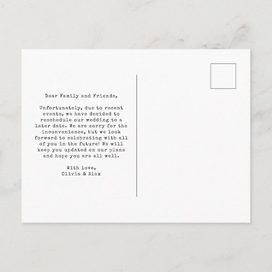 Carte Postale Modification des plans | Texte et photo d'une mach (Dos)