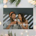 Carte Postale Modifier la date du report mariage photo<br><div class="desc">Vous devez reporter ou annuler votre mariage ou célébration ? Partagez la nouvelle avec cette belle carte postale photo,  police et couleurs entièrement personnalisables.</div>