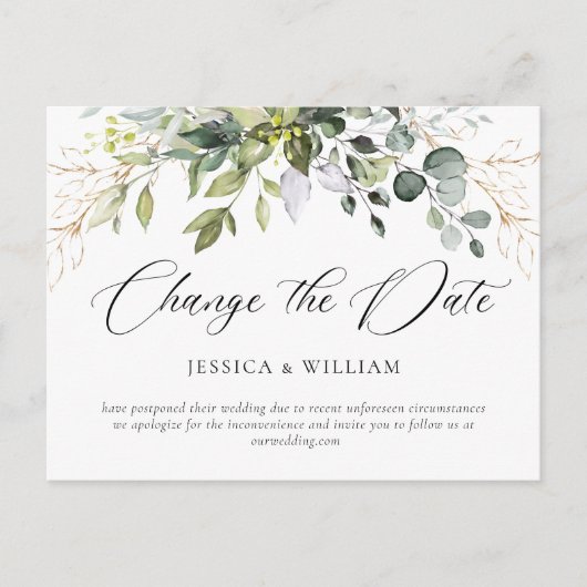 Carte Postale Modifier la date Elegant Eucalyptus Mariage (Devant)