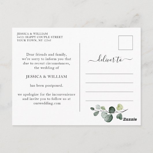 Carte Postale Modifier la date Elegant Eucalyptus Roses blanches (Dos)