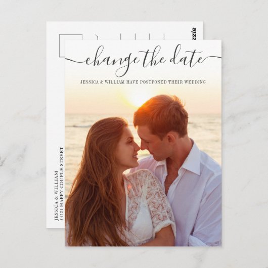 Carte Postale Modifier la date Elegant Postponement Mariage PHOT (Devant / Derrière)