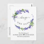 Carte Postale Modifier La Date Lavender Floral Mariage Reporté (Devant / Derrière)