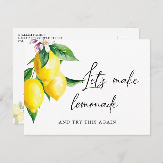 Carte Postale Modifier la date Mariage Aquarelle Citrons vert (Devant / Derrière)