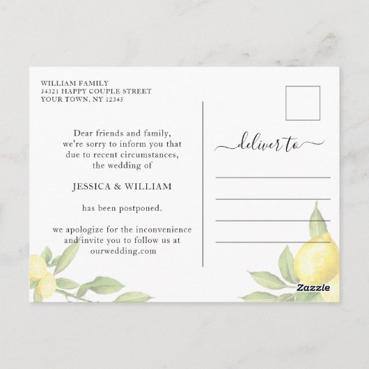 Carte Postale Modifier la date Mariage Aquarelle Citrons vert (Dos)