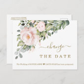 Carte Postale Modifier La Date Mariage Fleurs Roses (Devant / Derrière)