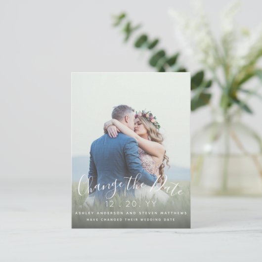 Carte Postale Modifier la date Mariage Script photo reportée (Debout devant)