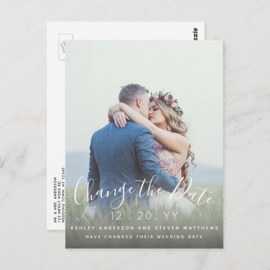 Carte Postale Modifier la date Mariage Script photo reportée (Devant / Derrière)