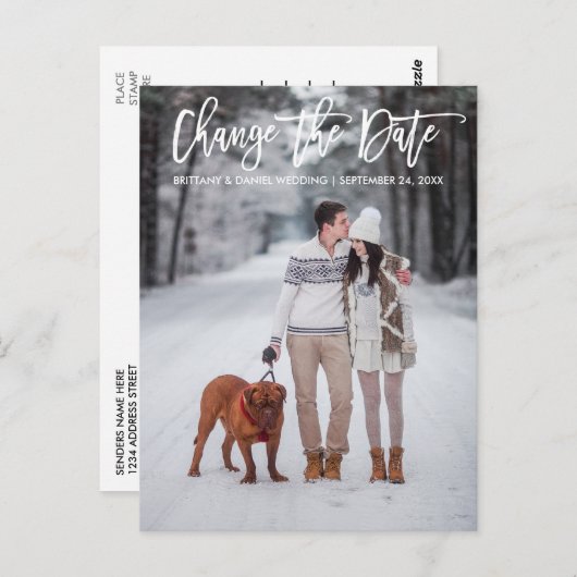 Carte Postale Modifier La Date Modern Brush Script Nouvelle Date (Devant / Derrière)