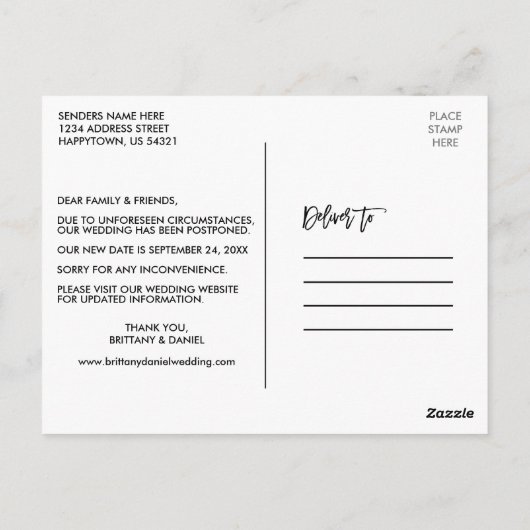 Carte Postale Modifier La Date Modern Brush Script Nouvelle Date (Dos)
