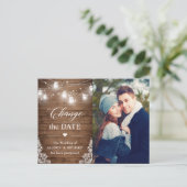 Carte Postale Modifier la date Rustic Wood String Lights photo (Debout devant)