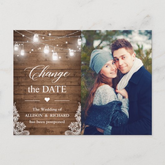 Carte Postale Modifier la date Rustic Wood String Lights photo (Devant)