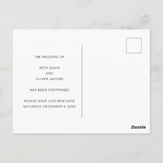 Carte Postale Modifier la date simple Script Photo Postponement (Dos)