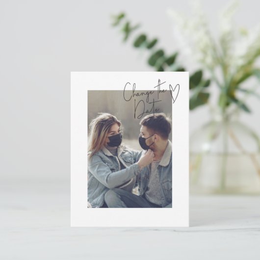 Carte Postale Modifier la date simple Script Photo Postponement (Debout devant)