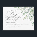 Carte Postale Modifier l'aquarelle du script de date Eucalyptus<br><div class="desc">Mettez à jour vos invités avec les détails de votre événement reprogrammé ou reporté avec cette carte postale minimaliste et moderne avec script de calligraphie moderne et l'eucalyptus aquarelle. S'il vous plaît,  arrêtez-vous près de mon magasin pour voir plus comme ceci.</div>