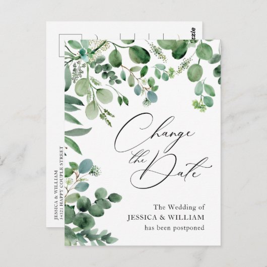 Carte Postale Modifier le Mariage d'aquarelle Date (Devant / Derrière)