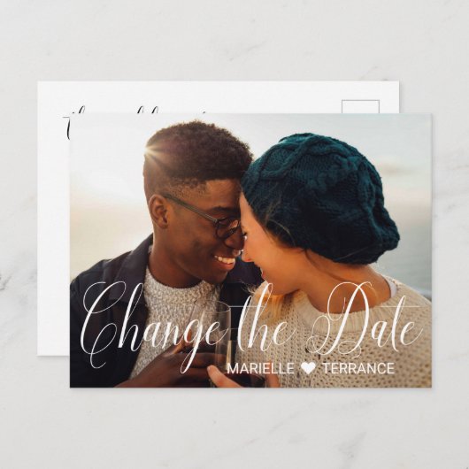 Carte Postale Modifier le Mariage de script blanc de la photo da (Devant / Derrière)