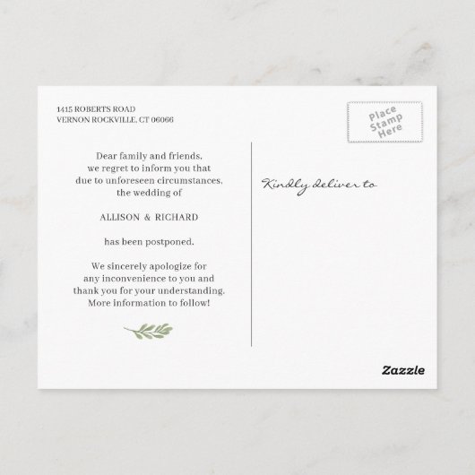 Carte Postale Modifier le script de date simple Eucalyptus éléga (Dos)