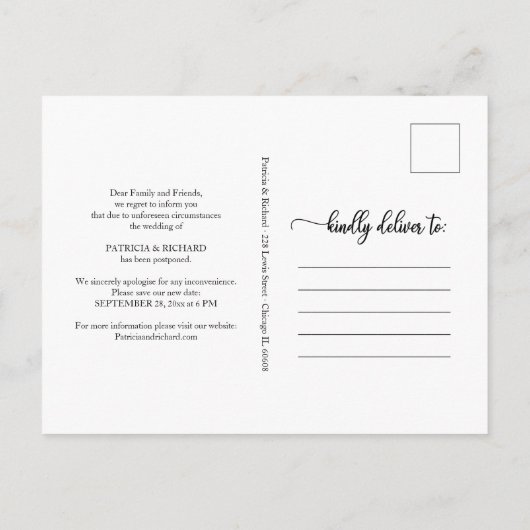 Carte Postale Modifier Le Script Noir Reporté Par Le Mariage Dat (Dos)