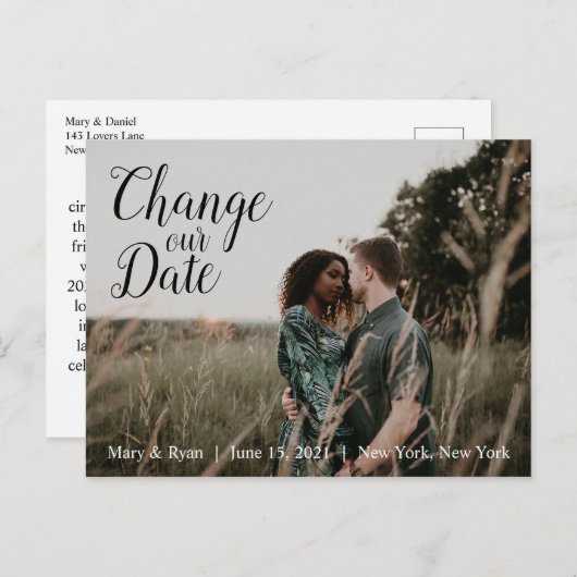 Carte Postale Modifier notre date | Calligraphie du report maria (Devant / Derrière)