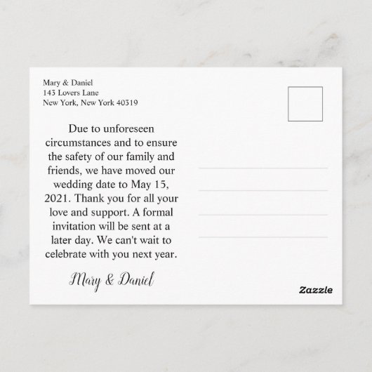 Carte Postale Modifier notre date | Calligraphie du report maria (Dos)