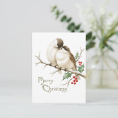 Carte Postale Moineaux sur une branche de Noël (Debout devant)