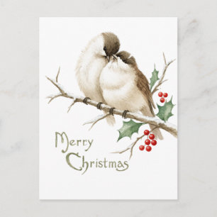 Carte Postale Moineaux sur une branche de Noël
