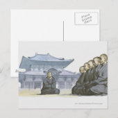Carte Postale Moines bouddhistes zen agenouillant devant le temp (Devant / Derrière)