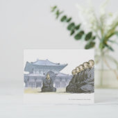 Carte Postale Moines bouddhistes zen agenouillant devant le temp (Debout devant)