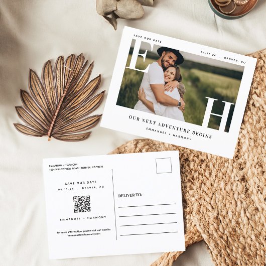 Carte Postale Moins moderne Gras Mariage Couple Monogramme photo