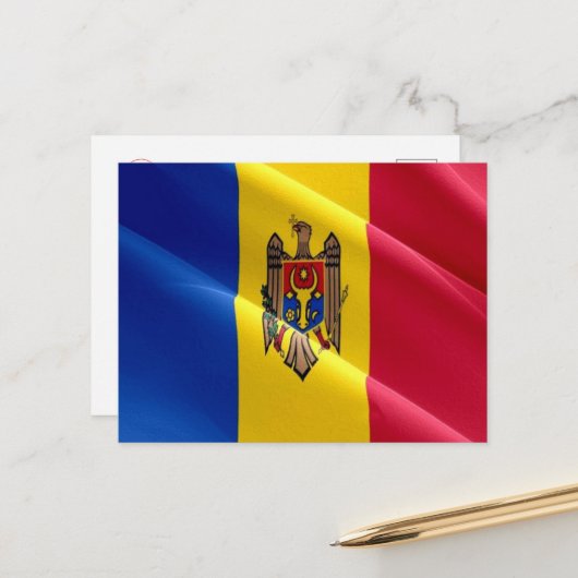 Carte Postale Moldavie - Drapeau d'agitation - (Devant/Arrière en situation)