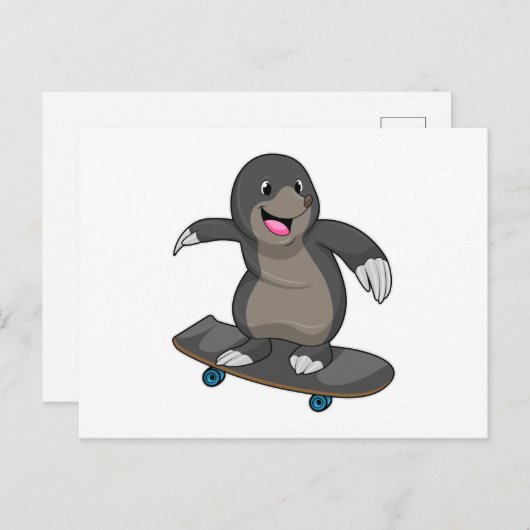 Carte Postale Mole en skate avec skateboard (Devant / Derrière)