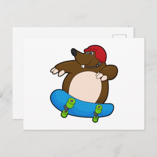 Carte Postale Mole en Skate avec Skateboard & Casque (Devant / Derrière)