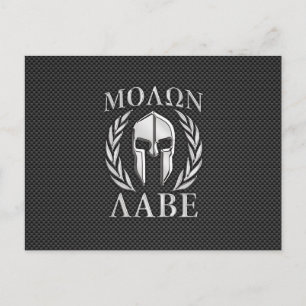 Carte Postale Molon Labe Chrome Spartan Casque sur fibre de carb
