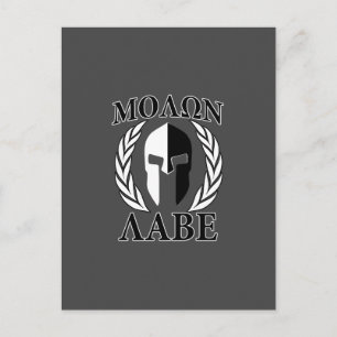 Carte Postale Molon Labe Laurels en Masque Spartiate Noir & Blan