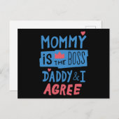 Carte Postale Mommy is the boss Daddy and I agree Postcard (Devant / Derrière)