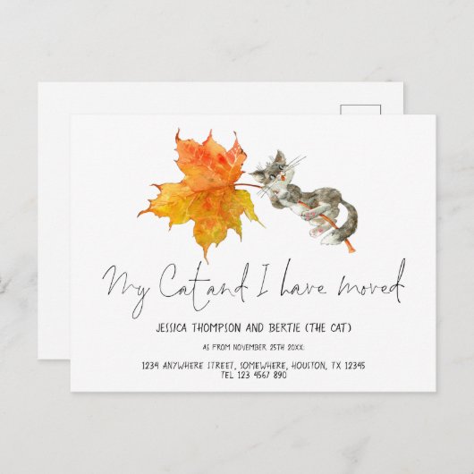Carte Postale Mon Chat J'ai Déplacé Script Automne Nouveau Accue (Devant / Derrière)