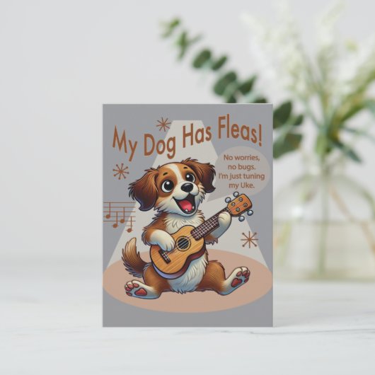 Carte Postale Mon Chien A Fleas Ukulele Tuning Chanson (Debout devant)