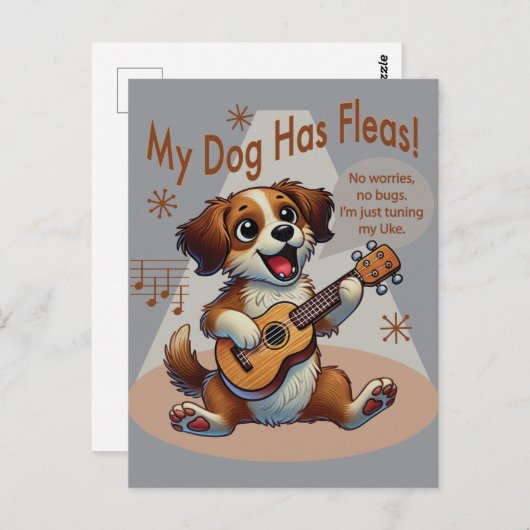Carte Postale Mon Chien A Fleas Ukulele Tuning Chanson (Devant / Derrière)
