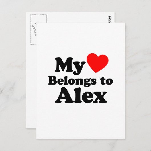 Carte Postale Mon coeur appartient à Alex (Devant / Derrière)