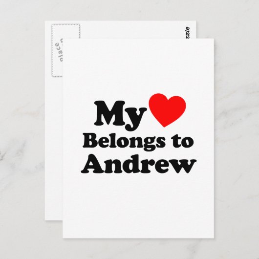 Carte Postale Mon coeur appartient à Andrew (Devant / Derrière)