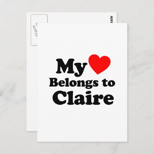 Carte Postale Mon coeur appartient à Claire (Devant / Derrière)