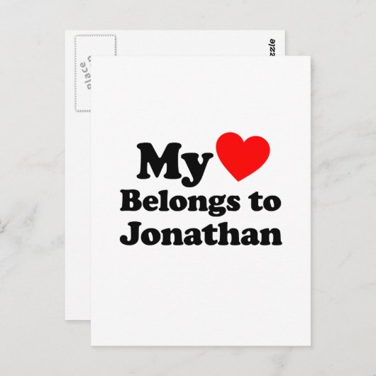 Carte Postale Mon coeur appartient à Jonathan (Devant / Derrière)